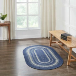 Best Sale 🎉 VHC Brands Great Falls Blue Jute Rug Oval W/ Pad 36x60 - 3'6" 🎁