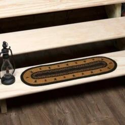 Buy 🎉 VHC Brands Yellow Primitive Flooring VHC Heritage Farms Star Stair Tread Jute Stenciled Oval - Stair Tread 8.5x27 😀