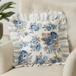 Wholesale ⌛ VHC Brands Annie Blue Floral Ruffled Pillow 18x18 🎉