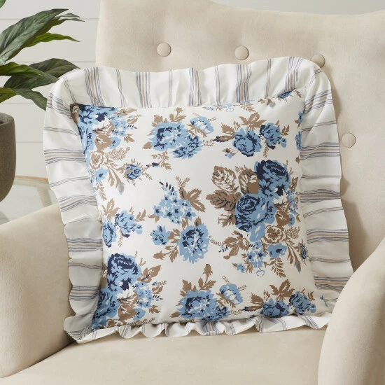 Wholesale β VHC Brands Annie Blue Floral Ruffled Pillow 18x18 π