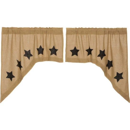 New π₯ VHC Brands Burlap With Stencil Stars Swag Set - Swag 36x36x16 Natural/burgundy π₯° - Image 2