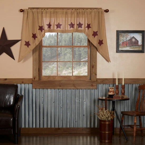 New π₯ VHC Brands Burlap With Stencil Stars Swag Set - Swag 36x36x16 Natural/burgundy π₯° - Image 3