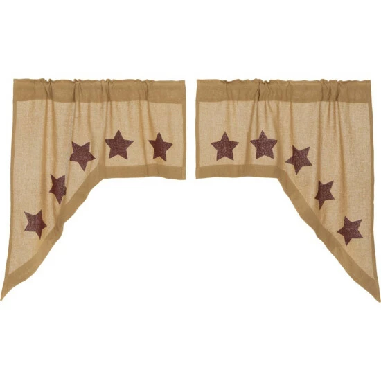 New π₯ VHC Brands Burlap With Stencil Stars Swag Set - Swag 36x36x16 Natural/burgundy π₯° - Image 4