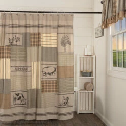 Flash Sale 🎁 VHC Brands Sawyer Mill Charcoal Stenciled Patchwork Shower Curtain 72x72 😍