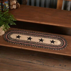 Deals 👍 VHC Brands Colonial Star Jute Stair Tread Oval Latex 8.5x27 Americana - 8.5x29 🎉