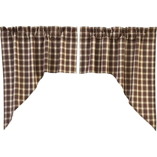 Coupon π VHC Brands Brown Rustic Kitchen Curtains Rory Swag Pair Rod Pocket Cotton Plaid - Swag 36x36x16 β¨ - Image 2