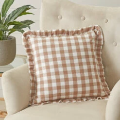 Brand new 😍 VHC Brands Annie Buffalo Portabella Check Ruffled Fabric Pillow 18x18 😀