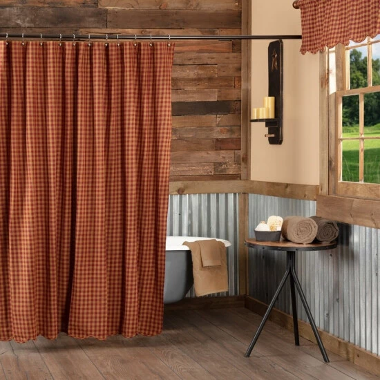 Flash Sale π VHC Brands Primitive Bath VHC Check Shower Curtain Rod Pocket Cotton Raven/khaki π - Image 5