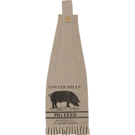 Promo π VHC Brands Sawyer Mill Charcoal Pig Button Loop Kitchen Towel Set Of 2 - Kitchen Towel 6.5x18 β€οΈ - Image 4
