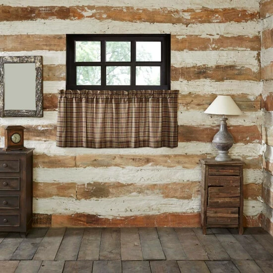 Outlet π VHC Brands Kitchen Curtains VHC Wyatt Tier Pair Rod Pocket Cotton Plaid π₯