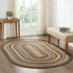 New 🎁 VHC Brands Espresso Jute Rug Oval W/ Pad 60x96 - 5' X 8' Oval 🔥