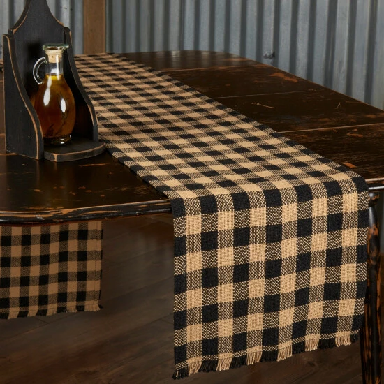 Best Pirce β VHC Brands Burlap Black Check Fringed Runner π - Image 4