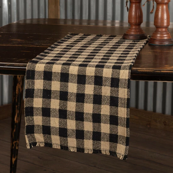 Best Pirce β VHC Brands Burlap Black Check Fringed Runner π - Image 7