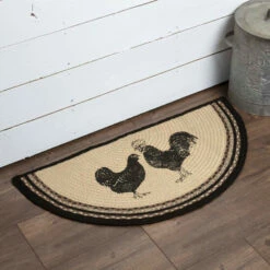 Flash Sale 👍 VHC Brands Sawyer Mill Charcoal Poultry Jute Rug Half Circle W/ Pad 16.5x33 ✨