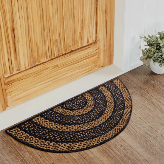 Budget π VHC Brands Black & Tan Jute Rug Half Circle W/ Pad 16.5x33 - 2' X 3' Oval π―