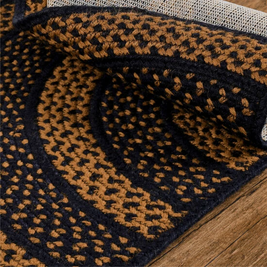 Budget π VHC Brands Black & Tan Jute Rug Half Circle W/ Pad 16.5x33 - 2' X 3' Oval π― - Image 2