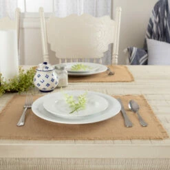 Brand new π VHC Brands Burlap Placemat Fringed Set Of 6 12x18 - Placemat 12x18 β€οΈ