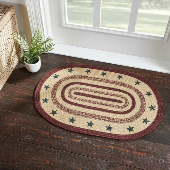 Best Pirce π VHC Brands Potomac Jute Rug Oval Stencil Stars W/ Pad 24x36 - 3'6" π
