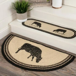 Coupon 👏 VHC Brands Sawyer Mill Charcoal Cow Jute Rug Half Circle W/ Pad 16.5x33 🔔
