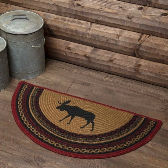 New π VHC Brands Cumberland Stenciled Moose Jute Rug Half Circle W/ Pad 16.5x33 β¨