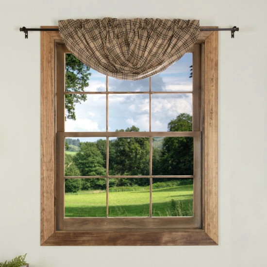 Best Sale ❤️ VHC Brands Sawyer Mill Plaid Balloon Valance - Balloon Valance 60x15 - Balloon Valance 60x15 Dark Tan/coal Black ⌛