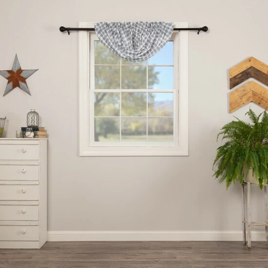 Best Sale ❤️ VHC Brands Sawyer Mill Plaid Balloon Valance - Balloon Valance 60x15 - Balloon Valance 60x15 Dark Tan/coal Black ⌛ - Image 5