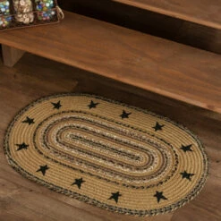 New ⭐ VHC Brands Kettle Grove Jute Rug Stencil Stars Border Oval W/ Pad 20x30 - 20" X 30" 🛒