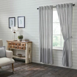 Cheapest 👏 VHC Brands Sawyer Mill Black Ticking Stripe Panel Set Of 2 84x40 🧨