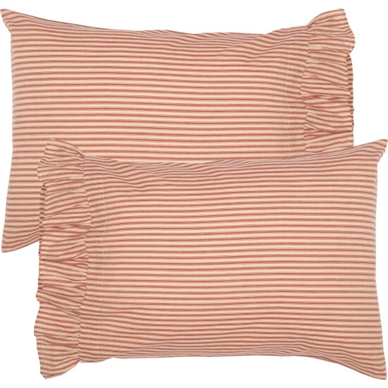 Cheap π VHC Brands Sawyer Mill Red Ticking Stripe Ruffled Standard Pillow Case Set Of 2 21x30 π