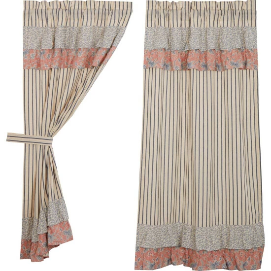 Best deal π₯° VHC Brands Kaila Ticking Blue Ruffled Short Panel Set Of 2 63x36 π₯° - Image 2