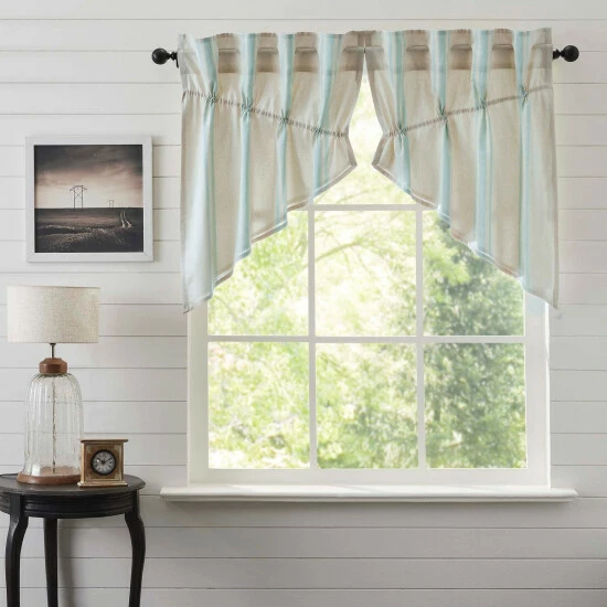 Outlet π VHC Brands Grain Sack Aqua Prairie Swag Set Of 2 36x36x18 π