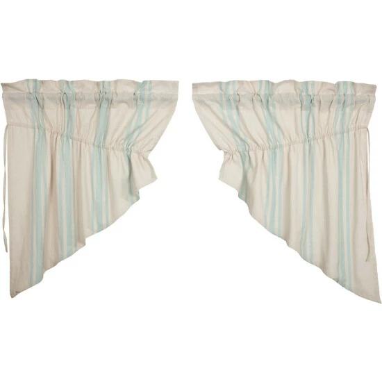 Outlet π VHC Brands Grain Sack Aqua Prairie Swag Set Of 2 36x36x18 π - Image 2