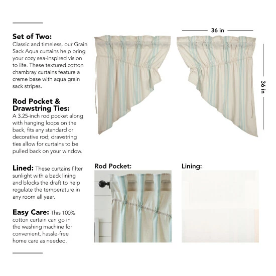 Outlet π VHC Brands Grain Sack Aqua Prairie Swag Set Of 2 36x36x18 π - Image 3