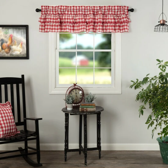 Outlet β VHC Brands Annie Buffalo Check Ruffled Valance Country Black/soft White π - Image 7