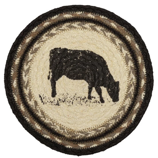 Discount π VHC Brands Sawyer Mill Charcoal Cow Jute Trivet 8 - Trivet 8 β€οΈ - Image 2