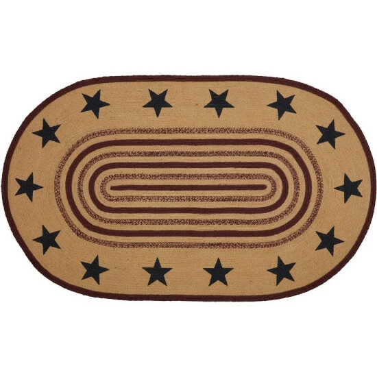 Budget π VHC Brands Potomac Jute Rug Oval Stencil Stars W/ Pad 36x60 - 3' X 5' Oval π
