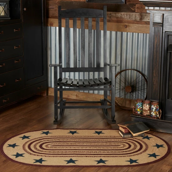 Budget π VHC Brands Potomac Jute Rug Oval Stencil Stars W/ Pad 36x60 - 3' X 5' Oval π - Image 2