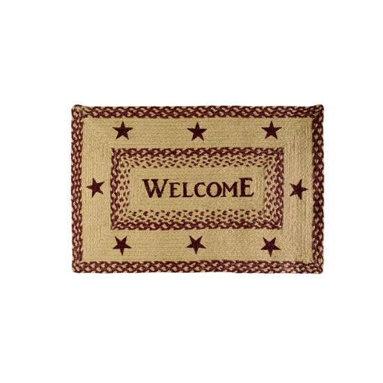 Buy 𧨠VHC Brands Burgundy Tan Jute Rug Rect Welcome W/ Pad 20x30 - 20" X 30" Rectangle π§¨