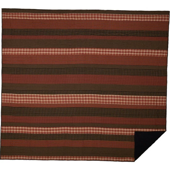 Cheapest π VHC Brands Red Rustic Bedding VHC Beckham Quilt Cotton Striped Patchwork Rust/khaki/soft Black β - Image 2