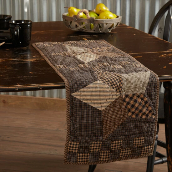 Wholesale π₯° VHC Brands Farmhouse Star Quilted Runner Charcoal/dark Tan/creme β