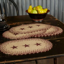 Discount π₯° VHC Brands Burgundy Tan Jute Placemat Stencil Stars Set Of 6 12x18 - Placemat 12x18 π