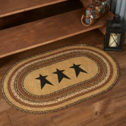 Flash Sale 👏 VHC Brands Kettle Grove Jute Rug Oval Stencil Stars W/ Pad 24x36 - 2' X 3' Oval ⭐