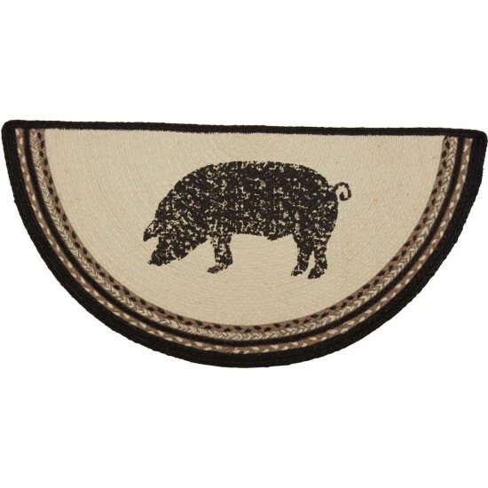 New β VHC Brands Sawyer Mill Charcoal Pig Jute Rug Half Circle W/ Pad 16.5x33 π