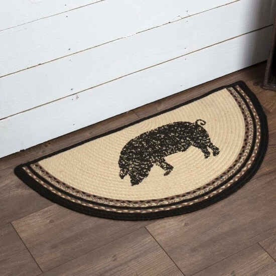 New β VHC Brands Sawyer Mill Charcoal Pig Jute Rug Half Circle W/ Pad 16.5x33 π - Image 2