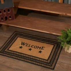 Best Pirce ✨ VHC Brands Farmhouse Jute Rug Rect Stencil Stars Welcome W/ Pad 20x30 - 20" X 30" ❤️