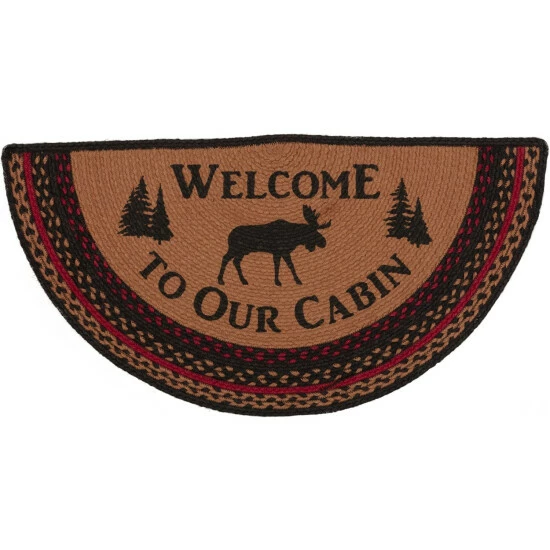Brand new π VHC Brands Cumberland Stenciled Moose Jute Rug Half Circle Welcome To The Cabin - 16.5" X 33" Half Circle π - Image 2