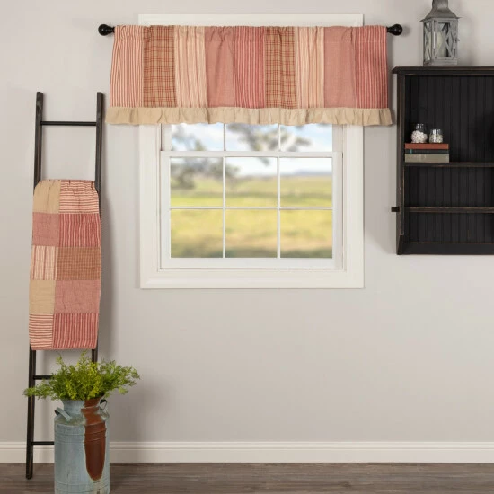 Promo π VHC Brands Sawyer Mill Patchwork Valance Country Red/dark Tan/dark Creme β - Image 2