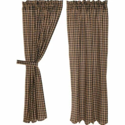 New 🤩 VHC Brands Primitive Curtains VHC Burgundy Check Short Panel 63x36 - Short Panel 63x36 Burgundy/dark Tan 🌟