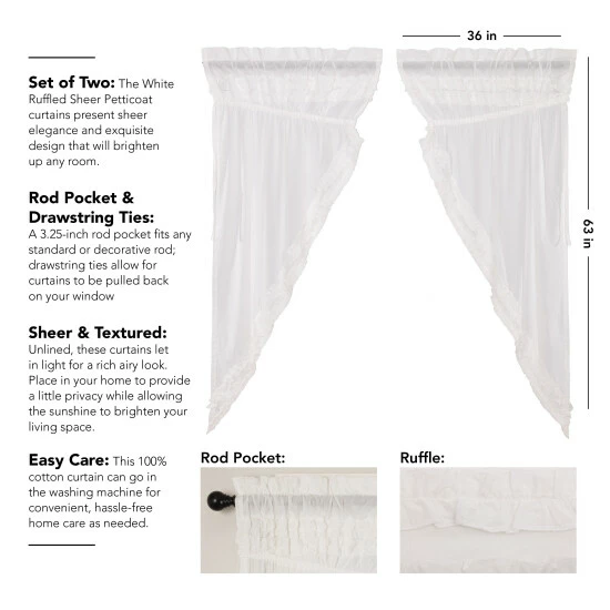 Cheapest βοΈ VHC Brands White Ruffled Sheer Petticoat Prairie Short Panel Set Of 2 63x36x18 - Prairie Panel 63x36 π - Image 2