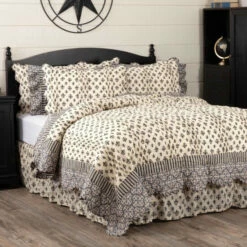 Best deal 🔔 VHC Brands Black Farmhouse Bedding VHC Elysee Quilt Cotton Fleur-De-Lis Patchwork Creme/raven/charcoal Grey ✔️